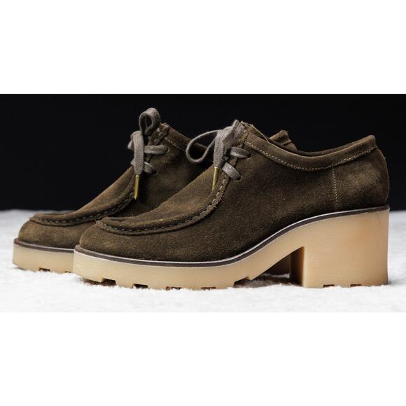 Clarks Original Wallabee Olive Green Suede Block Heeled Shoes Womens 7.5 EU 38 - Picture 16 of 16